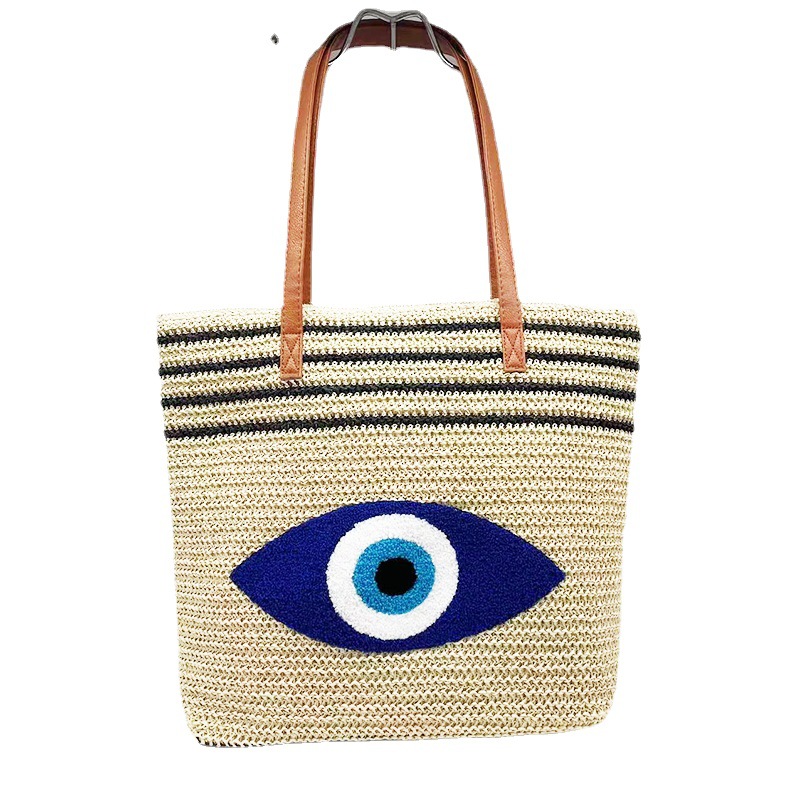 New Straw Bag Women's Large-Capacity Shopping Bags Striped Letters Beach Bag Foreign Trade Handbag Factory Wholesale