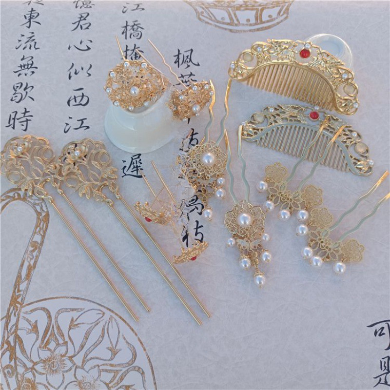 唐风明制古风头饰汉服发梳流苏发簪蝴蝶发钗发饰百搭合金珍珠配饰