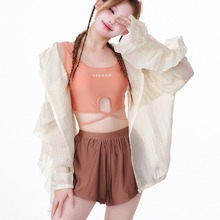 韩版2024新款女士分体平角裤修身显瘦三件套小胸聚拢长袖罩衫泳衣