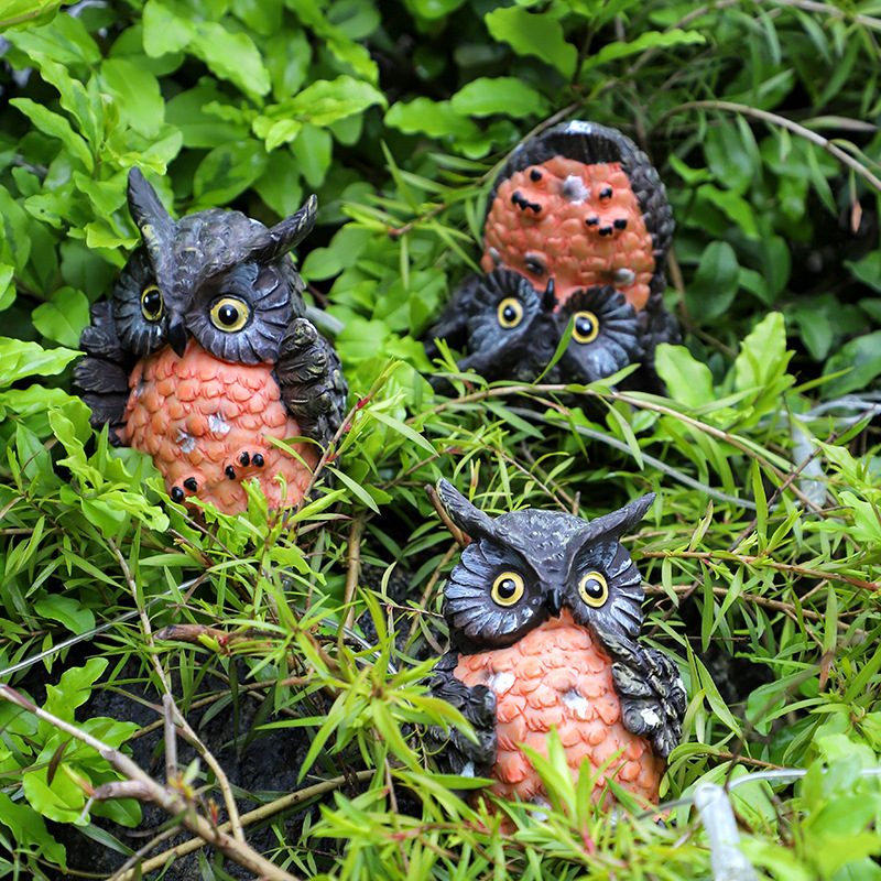 3 Pcs/set Halloween Decorations Cute Owl Resin Decorations Zakka Garden Outdoor Decoration Ornaments