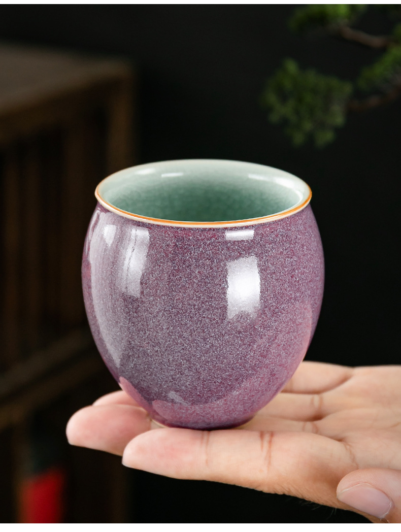 钧瓷新款中式钧窑茶杯陶瓷主人杯家用水杯单杯窑变个性的五大名窑