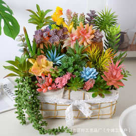 diy仿真多肉花头植物套装组合家居装饰摆件假花迷你盆栽造景批发