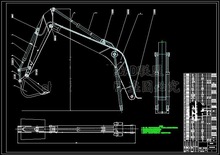 摇臂工作D说明臂斗杆铲斗挖掘机图纸cad挖掘连杆CA装置设计机动