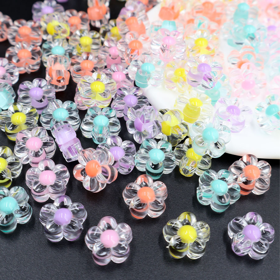 50 Pack Transparent Acrylic Plum Blossom Flower Colorful Acrylic Beads Hand Weaving Bracelet Hair Rope Beaded Diy Ornament Accessories