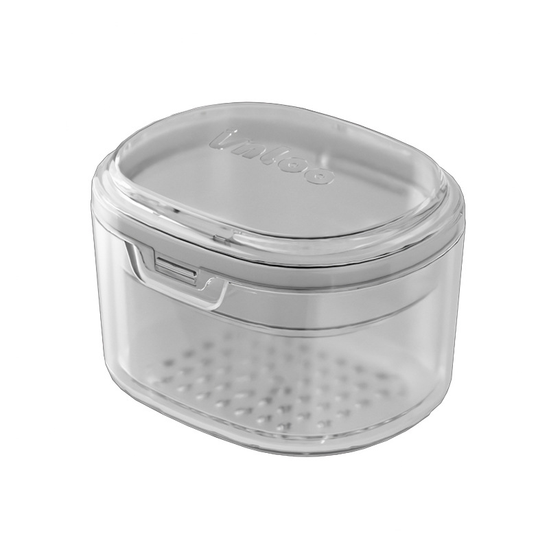 Double-Layer Hollow Drain Invisible Tooth Socket Storage Box Portable with Cover Orthodontic Retainer Cleaning Case Denture Case