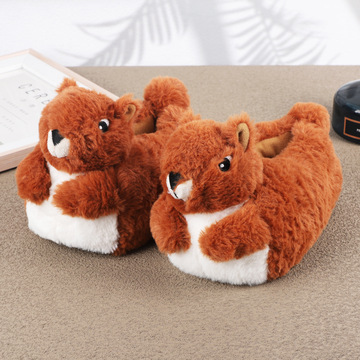 棉拖鞋女秋冬季室内情侣家居家用松鼠棉拖鞋加厚软底毛毛绒拖鞋男