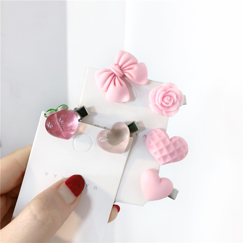 MIZI Sweet Pink Cute Girl Series Female Bow Peach Barrettes Camellia Peach Heart Side Clip Headdress Hair Accessories