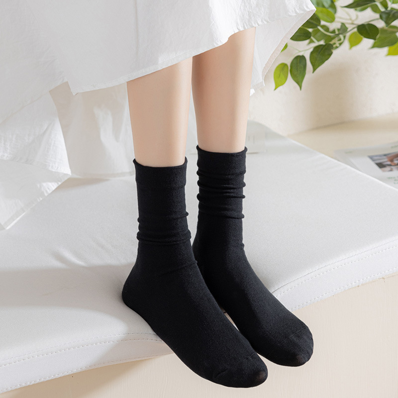 Solid Color Bunching Socks Women's Socks Wholesale All Cotton Mid-Calf Length Socks Zhuji Socks Thigh Stocking Pure Cotton Socks Boneless