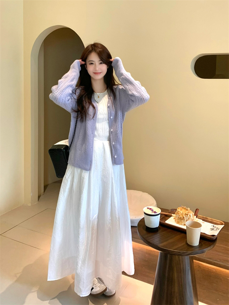 [Rui Da] Early Spring 2024 Spring New Advanced White Dress Hollow-out Dress French Style Temperament Long Dress