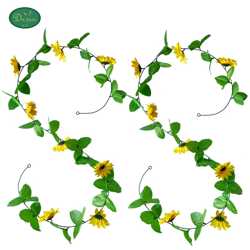 仿真向日葵藤条 亚马逊塑料花8朵太阳花家居装饰人造仿真花藤条