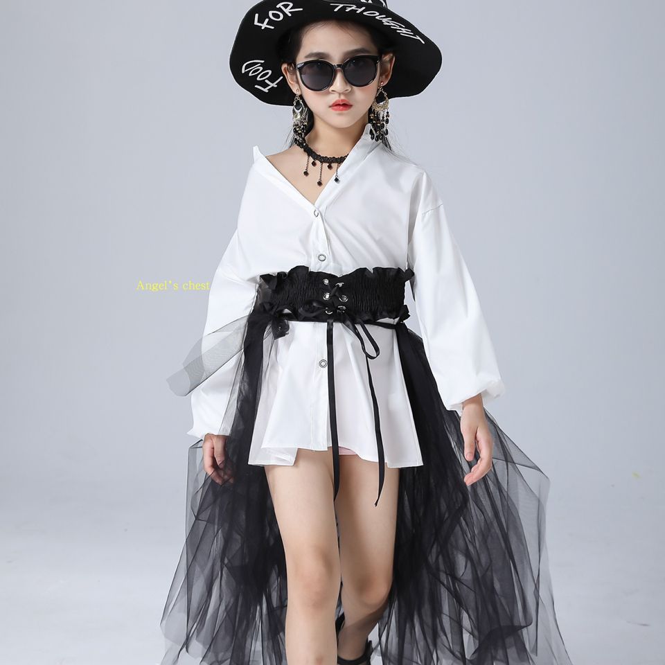 女童潮服露肩西装套装儿童走秀车模时尚个性演出服模特时装秀礼服