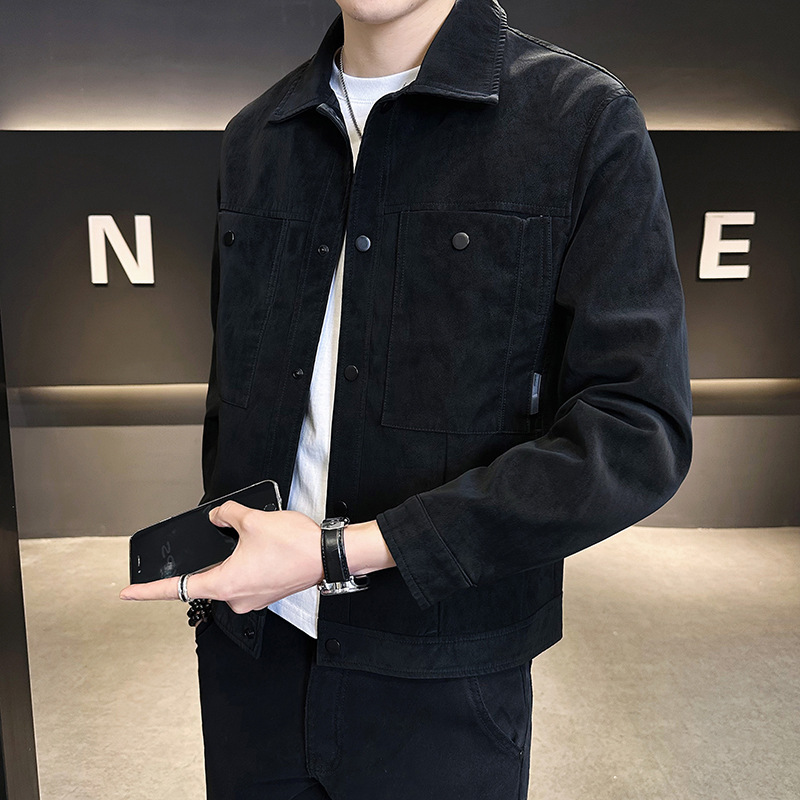 梵沃fw9634 麂皮夹克男2024新款春季潮牌翻领休闲纯色上衣外套潮