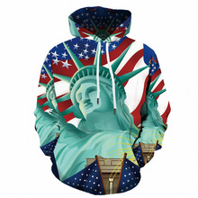 美国国旗自由女神像3d印花男式套头衫连帽长袖毛衣连帽衫
