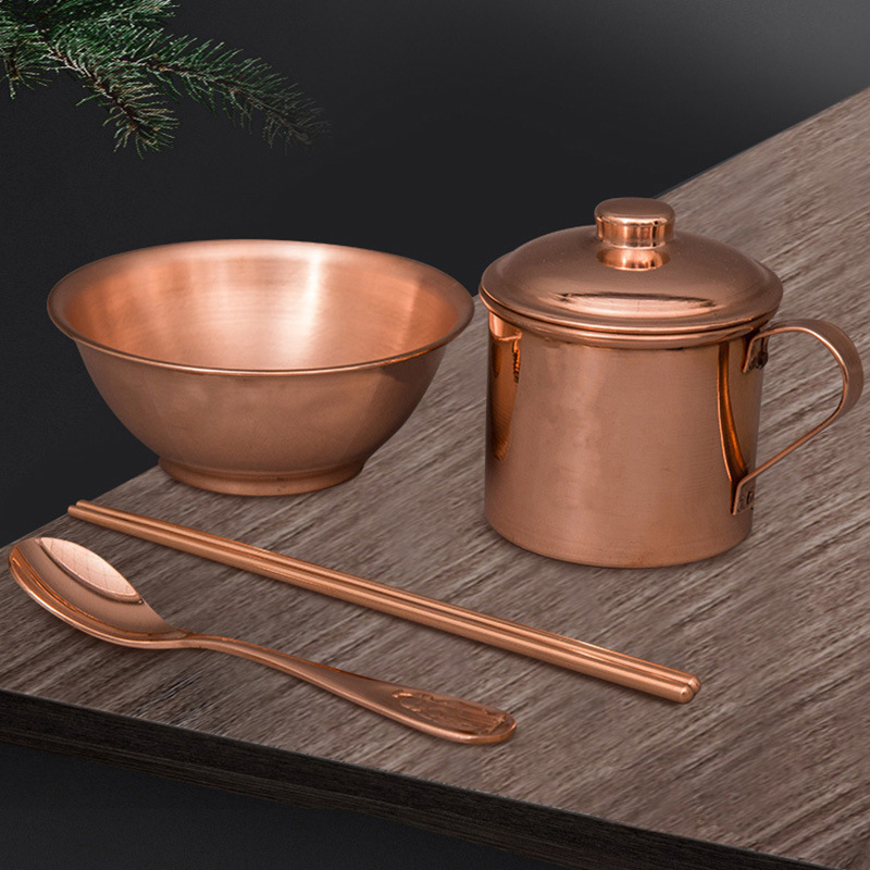 铜制餐具铜碗纯铜碗餐具家用饭碗铜勺铜筷子紫铜茶杯铜碗筷套装