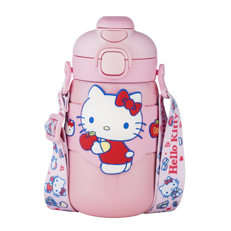 Hellokitty Vacuum Cup Good-looking Cute Cup Straw Portable Lanyard Strap Children's Double Drinking Cup Sanrio