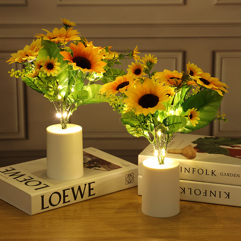 Sunflower Small Night Lamp Creative Simulation Bouquet Night Light Bedroom Bedside Lamp Ambience Light Home Decoration Desktop Decoration