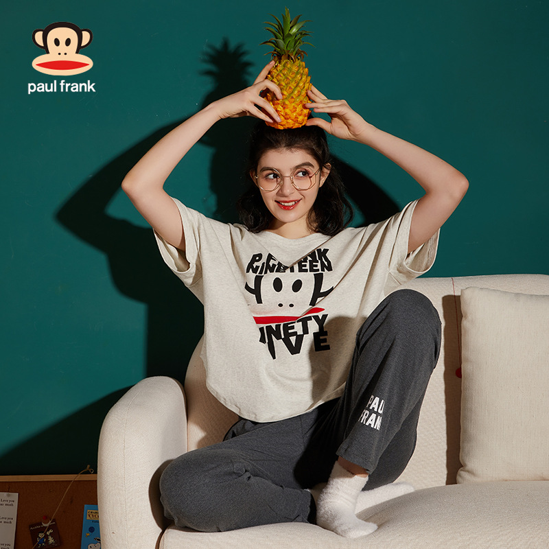 paul frank/大嘴猴睡衣女春秋纯棉夏季短袖长裤家居服套装可外穿