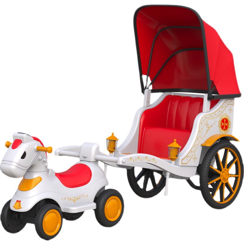 儿童电动四轮车小马拉车充电男女孩可坐双人小火车汽车摩托三轮车