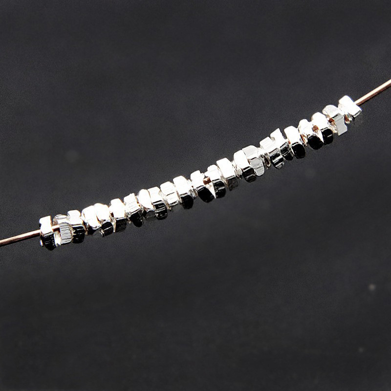 S925 Sterling Silver Mini Small Pieces of Silver Small Square Spacer Scattered Beads Diy Bracelet Beads of Necklace Braid Rope Ornament Accessories