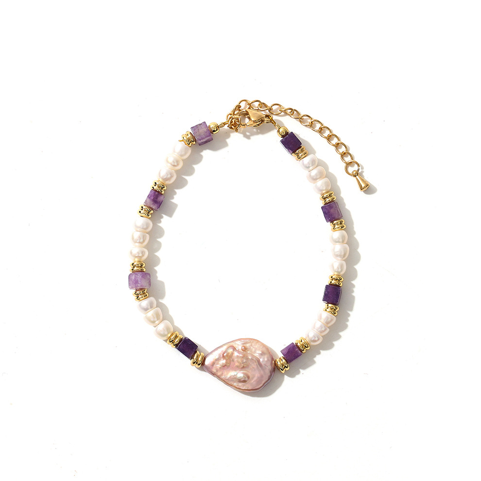 Original Natural Baroque Purple Dongling Stone All-Match Bracelet Niche Design Light Luxury Bracelet Girlfriends Student Jewelry