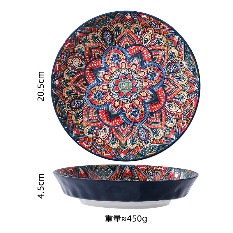 Bohemian Ceramic Tableware Orantis Bowl Dish Plate Vintage Hand Painted Meal Tray Dish Household Light Luxury Rice Bowl