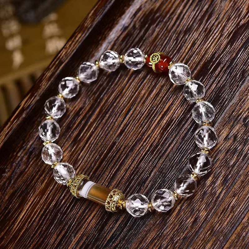 天然白水晶切面手串松石缠丝玛瑙天珠配饰简约百搭夏季单圈手链