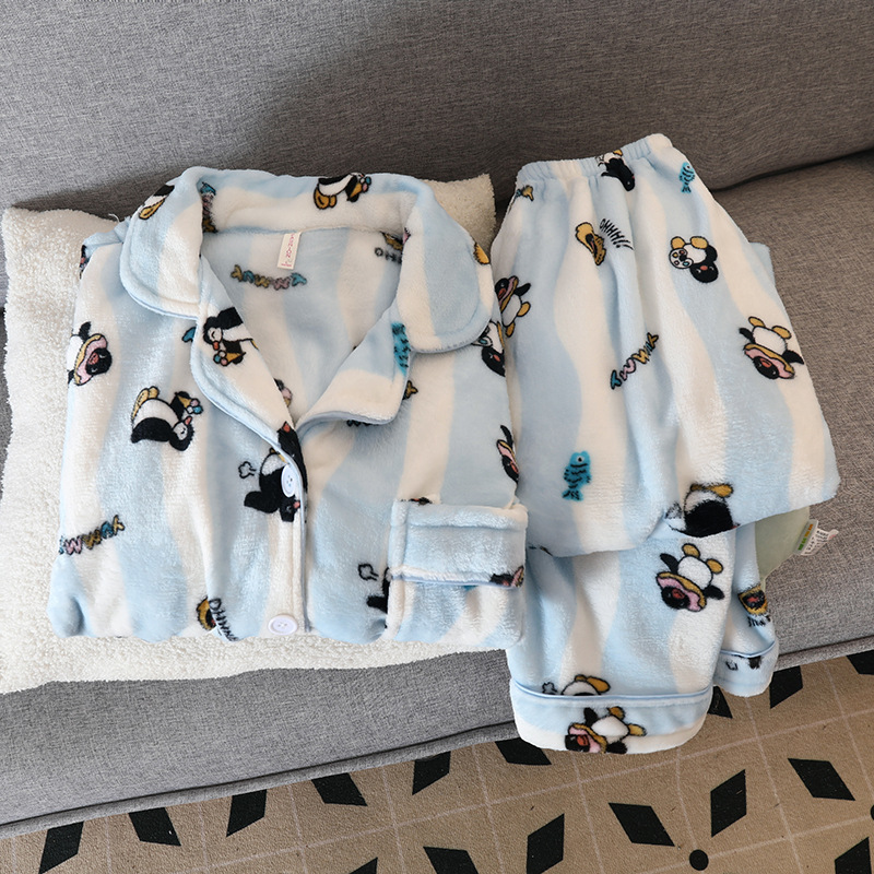 睡衣女秋冬珊瑚绒加绒加厚新款冬季可爱卡通冬天款保暖家居服套装