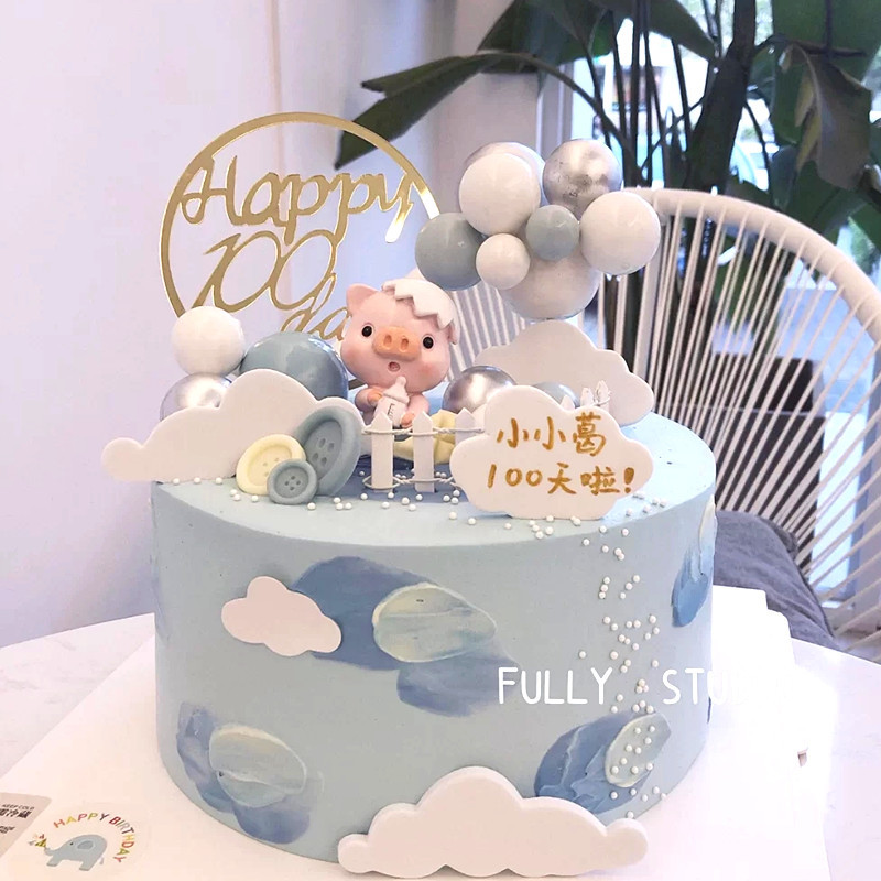 儿童生日蛋糕装饰奶瓶猪摆件卡通猪周岁宝宝生日烘焙装扮用品小猪