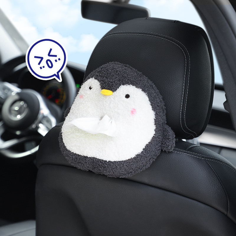 Car Tissue Box Pumping Car Hanging on Chair Back Paper Extraction Box Cute Car Armrest Box Sun Visor Plush Tissue Bag