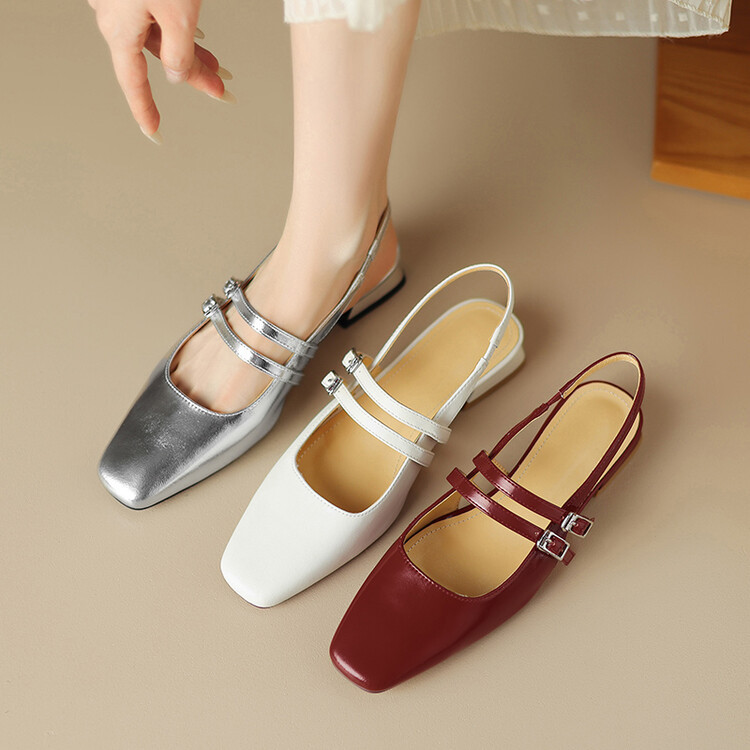 玛丽珍包头女凉鞋平跟女鞋2024夏新款韩版方头百搭双排扣浅口鞋子