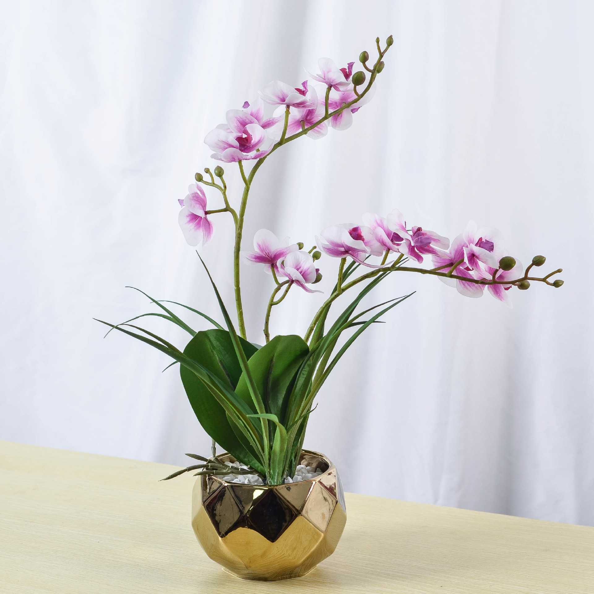 过年金色水泥杯蝴蝶兰人造植物仿真植物盆栽家居客厅酒店前台装饰