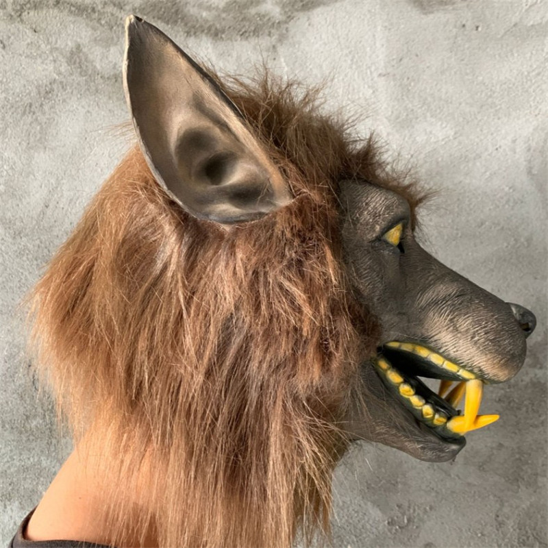万圣节狂欢节派对道具棕色灰色狼人头套狼头面具狼人装扮狼狗面罩