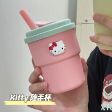 简约韩版高颜值卡通贴纸可爱水杯带吸管卡通塑料杯可爱少女耐高温