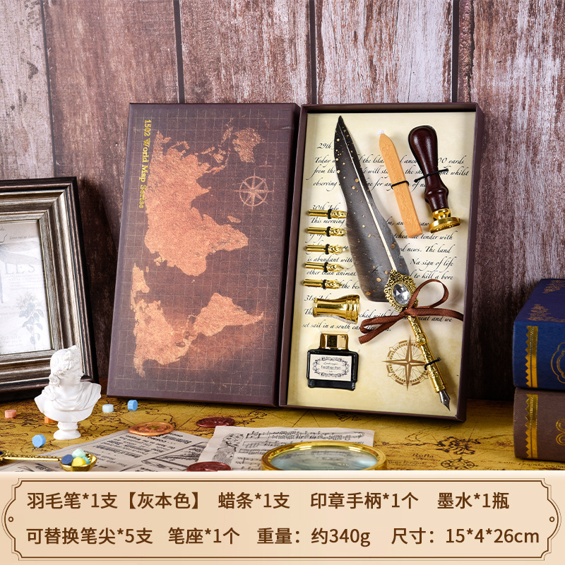 Pen Good-looking Feather Pen European Retro Gem Water Pen Gift Box Calligraphy Practice Gift Wax Seal
