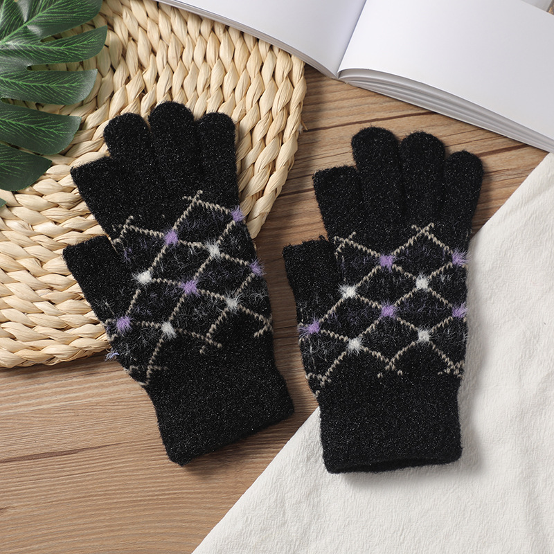 Men's and Women's Warm Gloves Autumn and Winter Dew Two Finger Head Women's Knitted Gloves
