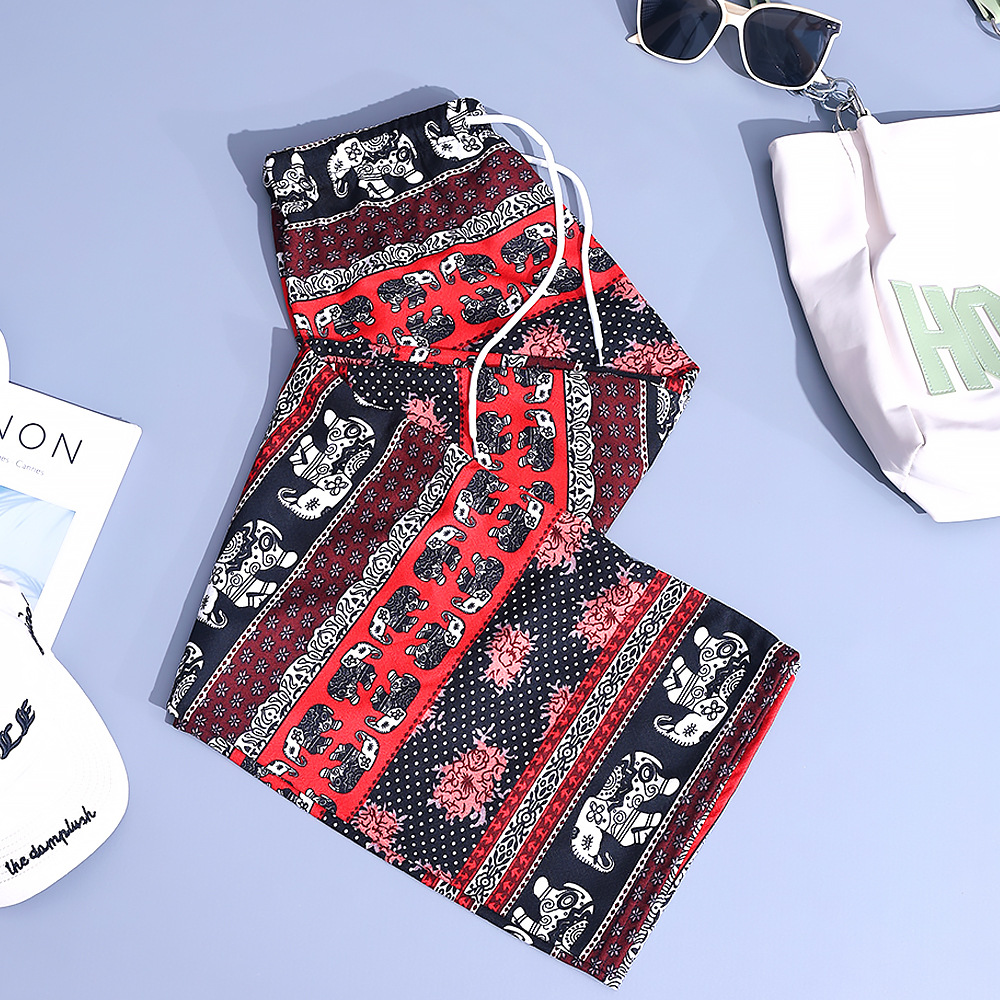 新外贸阔腿裤女式印花长裤宽松高腰休闲拖地裤跨境专供泰国大象裤-阿