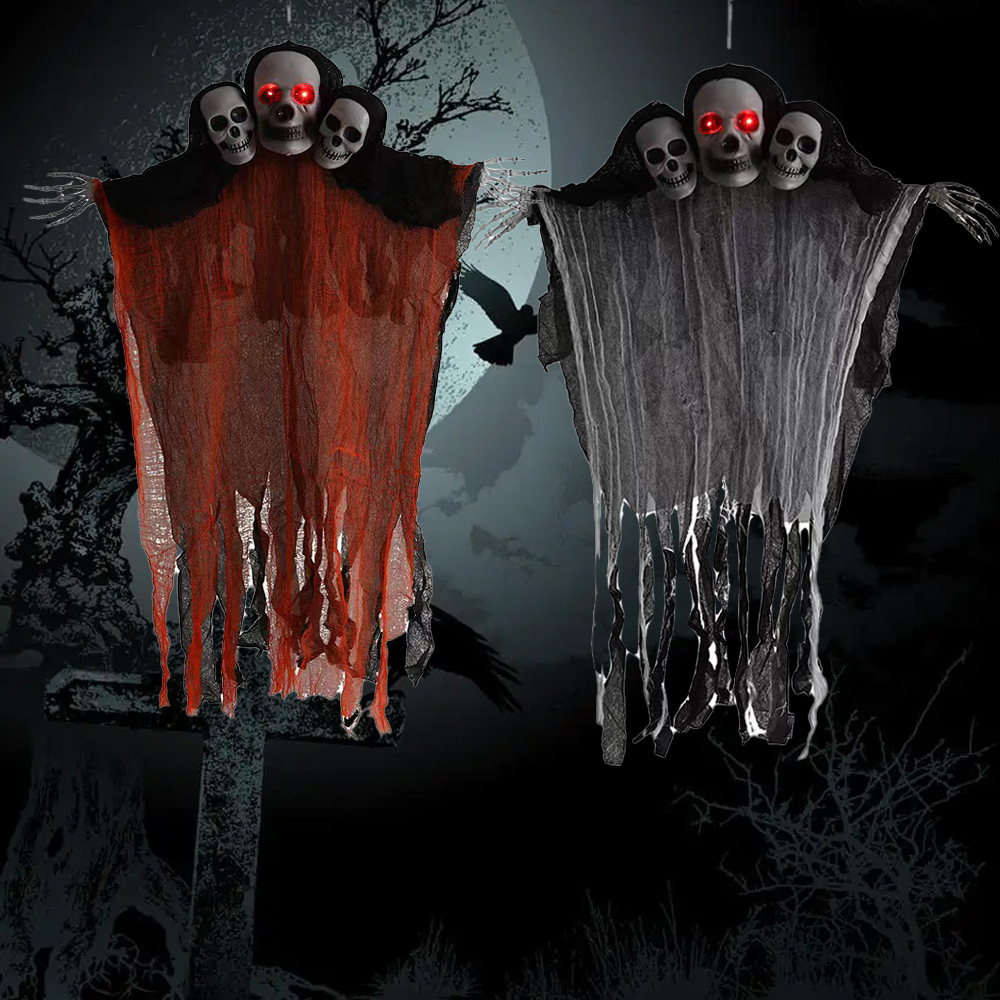 万圣节挂件三头鬼发光发声吊鬼 鬼节场景气氛装饰品跨境爆款热销