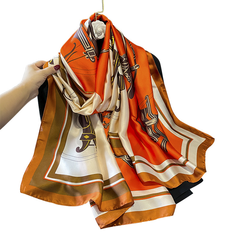 European Style Light Color Matching Carriage Artificial Silk 180 Large Long Scarf Women's Scarf Shawl Dual-Use Air-Conditioned Room Warm