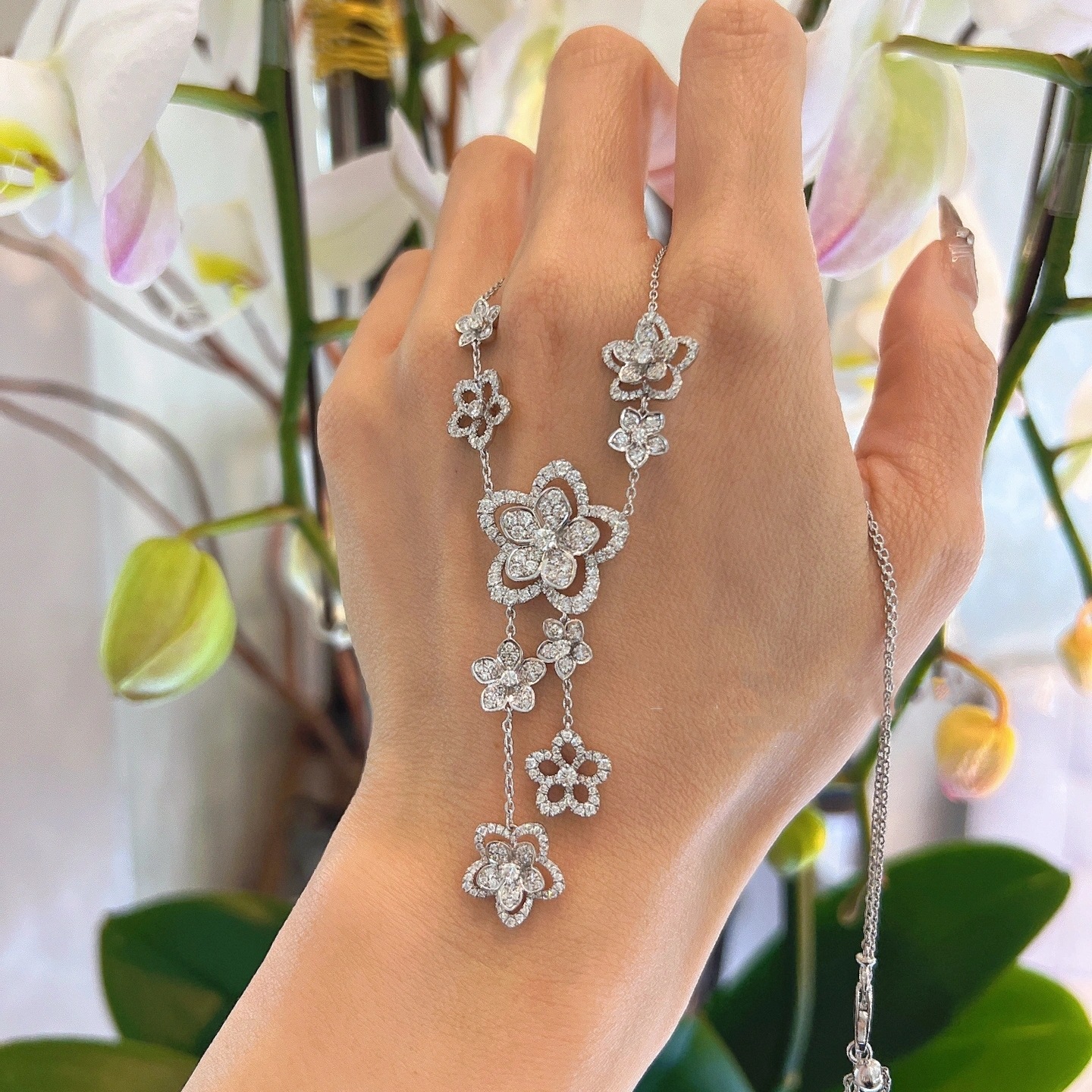 s925纯银轻奢感宫廷风繁花璀璨闪耀项链微镶锆石花朵长