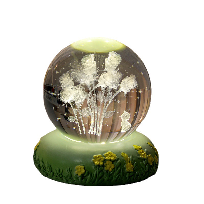 Fresh Pastoral Style Resin Crafts Small Ornaments New 3d Crystal Ball Inner Carved Glass Ball Small Night Lamp Ambience Light