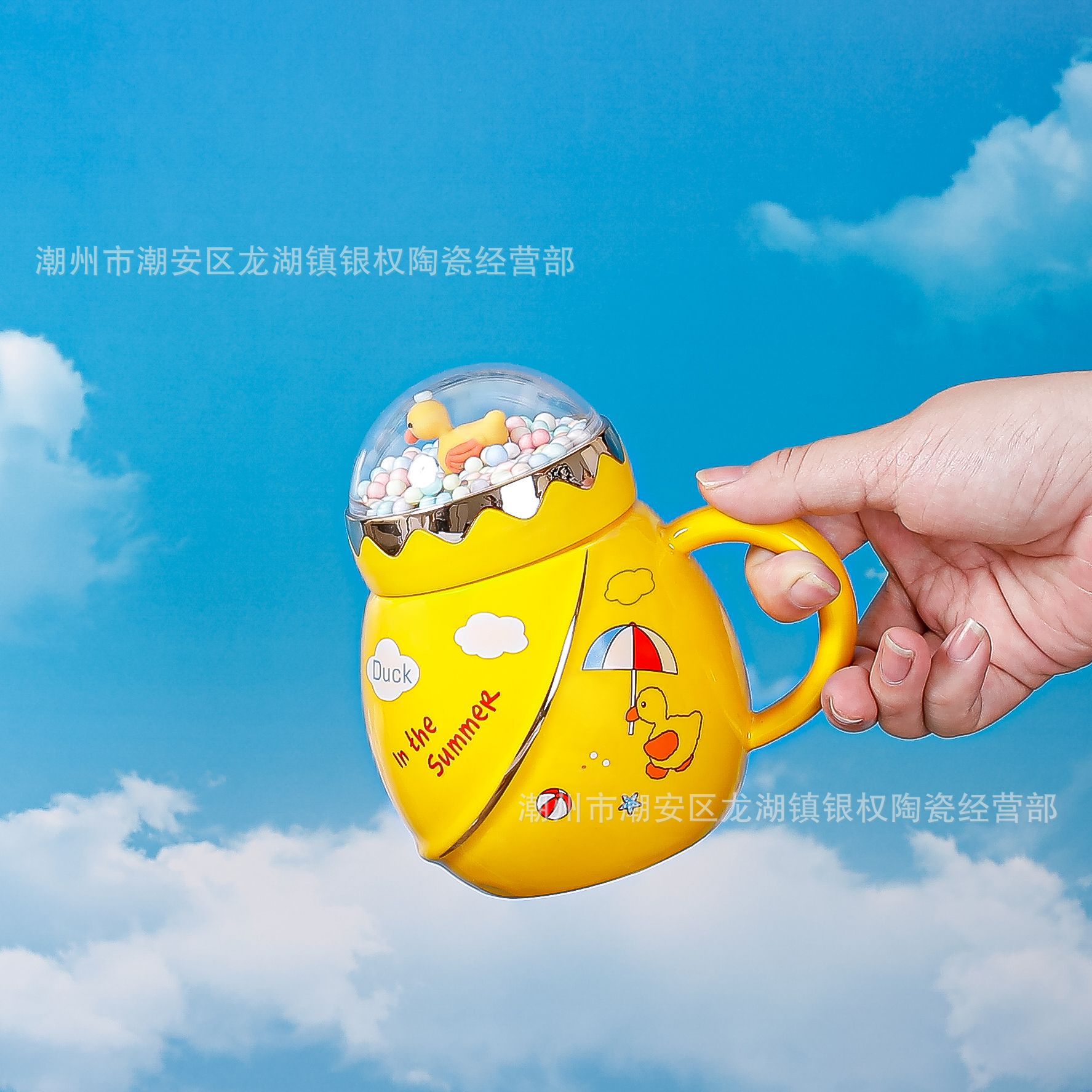 New Micro Landscape Cover Space Duck Ceramic Cup Cartoon Planet Mark Cup Personality Korean Style Large Capacity Cup