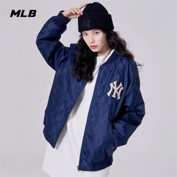 22春秋新款mlb暗纹满印老花棒球服夹克外套男女款情侣款一件代发s