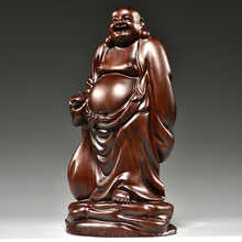 33X1黑檀木雕刻弥勒佛像摆件布袋大肚笑佛家居客厅装饰红木工艺品