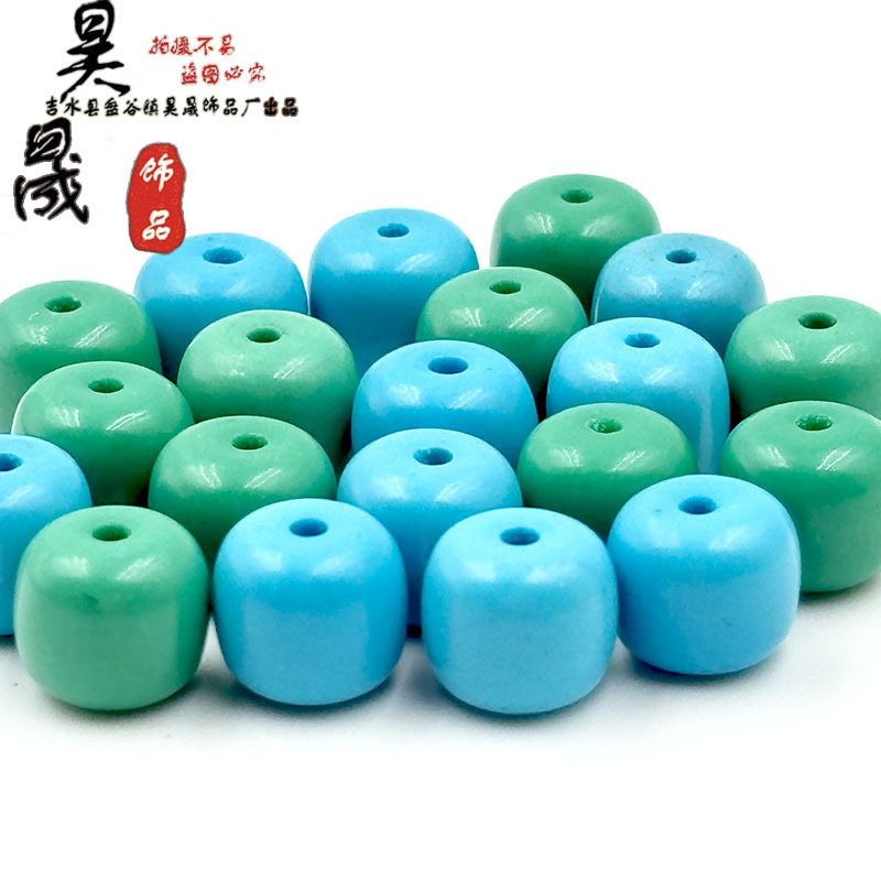 高瓷蓝松石老型车轮珠散珠半成品diy配饰绿松石桶珠手链项链珠子