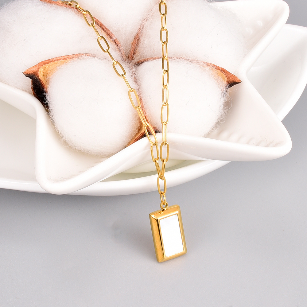 l186立体长条白贝壳贝母项链锁骨链 钛钢首饰直播工厂批发