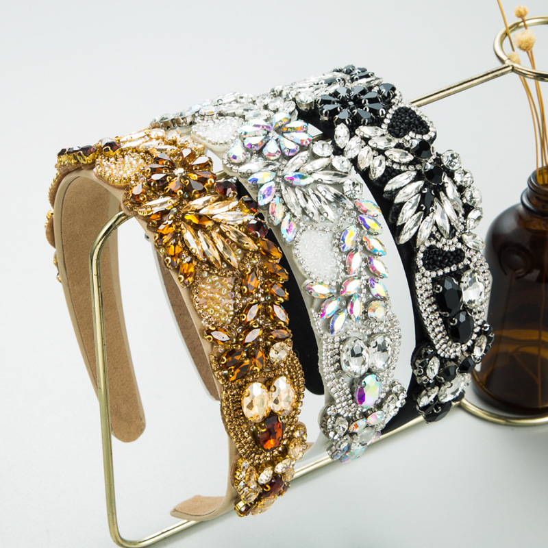 日韩新款高级感发箍纯色缎面爱心水钻海绵高颅顶发卡头箍跨境货源