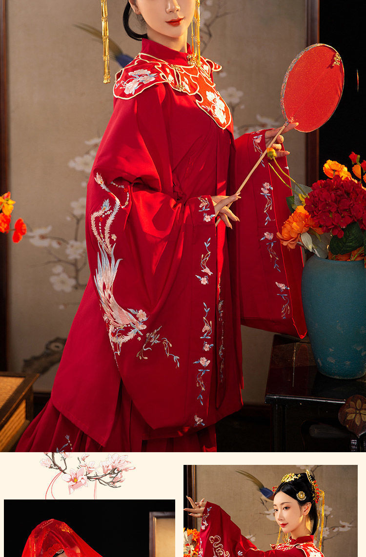 汉青月凤舞成人汉服女花嫁明制日常汉服长衫斜襟重工刺绣秋冬套装