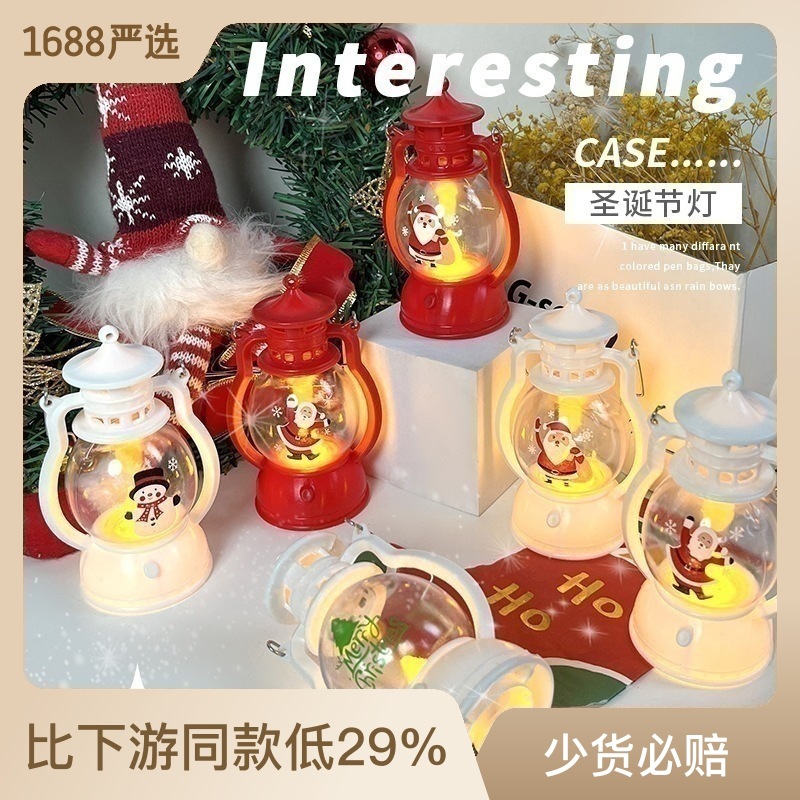 Christmas Decoration Storm Lantern Portable Led Small Oil Lamp Luminous Barn Lantern Shopping Mall Dress up Gift Scene Arrange Hangings