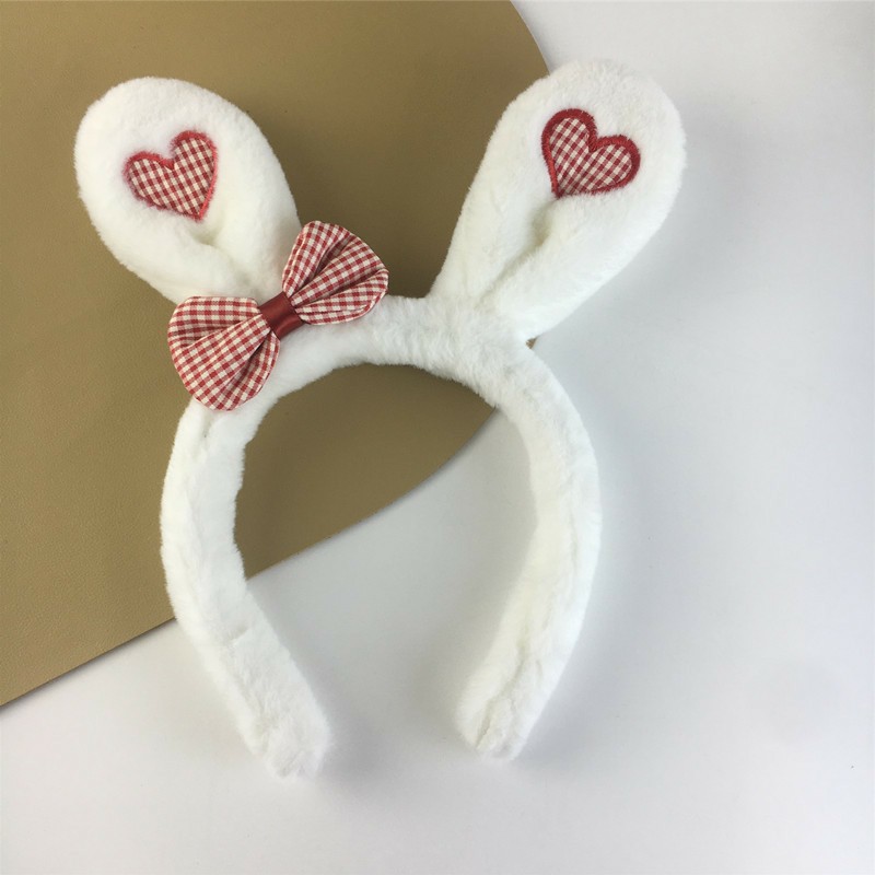 Rabbit Year Sweet Loving Heart Bowknot Plush Rabbit Ears Hair Hoop Children Adult Autumn and Winter Hairpin for Hair Washing Performance Hair Accessories