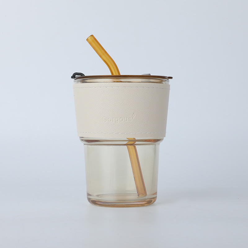 Bamboo Joint Cup Creative Glass Household Glass 420ml Office Straw Cup Ins Style Large Capacity Coffee Cup